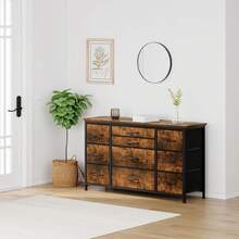 Mueble de TV 10 cajones de tela con estantes abiertos, tablero de madera para sala de estar y dormitorio. - Marrón - Ver 4