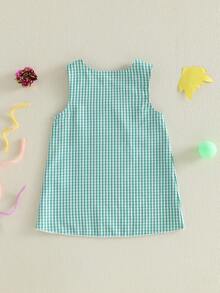 Vestido de MardiGras para niña pequeña, con bordado de perro a cuadros, sin mangas, informal, para verano y primavera - Verde - Ver 2