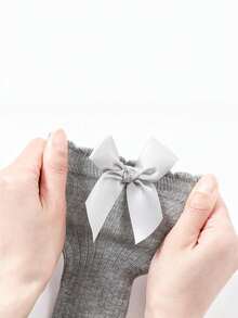 5 Pairs Girls Cute Bow Solid Over-The-Knee Socks, School Style Baby Long Socks, Suitable For 0-5 Years Old Girls Daily Wear, All Seasons, Gift