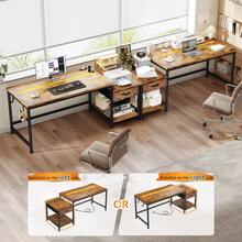 EnHomee 48.1" Computer Desk With Power Outlet & LED Lights Reversible Office Desk With Drawers & Shelf To Storage Small Desk For Bedroom,Dorm,Vanity Table,Brown - View 8