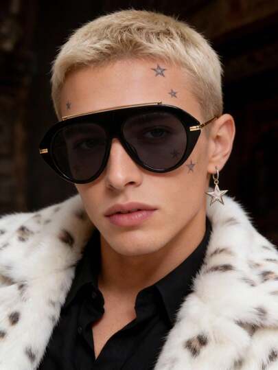 1 PC Retro Metal Frame Plastic Lens Fashoin Glasses For Men, Suitable For Summer Vacation, Beach, Driving, Hiking And Other Occasions, Can Also Be Matched With Other Outfits To Create A Fashionable Academic Style, An Ideal Choice For Back-To-School Season