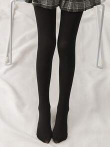 1雙女孩素色休閒褲襪適用於日常生活 - 黑色 - 查看 3