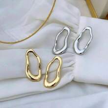 Organic Hollow Wavy Earrings Plated In 925 Sterling Silver And 18k Gold - 2 Models - 白銀或黃金 - 查看 5
