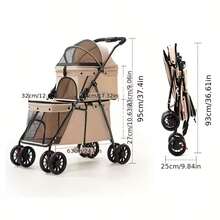 Carrito Plegable Ligero 2 en 1 para Perros y Cochecitos - Transportín para Mascotas de Poliéster 210D Resistente con Plataforma Inferior Espaciosa, Malla de Ventilación y Diseño Plegable para Cachorros/Gatitos - Ideal para Visitas al Veterinario, Parques y Compras