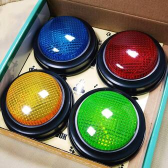 4pcs Pet Training Recordable Buttons Set - 30 Seconds Voice Recording & Playback, Teach Your Dog To Talk, Suitable For Cats & Puppies - Talking Buttons Set (Red, Blue, Green, Yellow) (Each Button Requires 2 AA Batteries, Batteries Not Included)