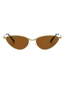 1 Pair Women's Retro Cat Eye Metal Small Frame Fashion Glasses, Fashionable Street Style Runway Look - Gold - View 3