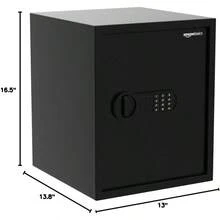 Basics Caja fuerte de  electrónica de acero para el hogar con cerradura de teclado programable asegura documentos joyas objetos de valor 43 litros 35 x 33 x 42 cm color negro - GrisOscuro - Ver 5
