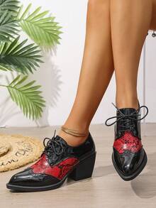 New Casual Fashion Versatile Lace-Up Women Office/Commute/Meeting Oxford Shoes - Black - View 3