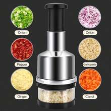 Garlic Press Onion Chopper Hand Chopper For Vegetables - Stainless Steel Nut Chopper Manual Hand Food Chopper - Silver - View 2