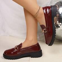 2024 Nuovi arrivi di primavera/autunno, stile britannico, mocassini con tacco alto in pelle verniciata per donne - Bordò - Visualizzare 4