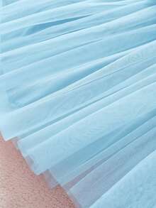 Young Girls' Cartoon Print Contrast Mesh Long Sleeve Dress, Spring/Autumn - Blue - View 5