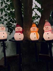 1 pieza Luz de ambiente con decoración de paisaje de muñeco de nieve con energía solar, luz de color cálido para decoración navideña exterior, adecuada para jardín, patio, césped, parque, porche y entrada de automóviles - Multicolor - Ver 9