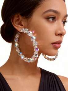 1 Pair Fashionable Women's Rhinestone Earrings, Embellished With Multiple Rhinestones, Suitable For Daily Wear, Holiday Parties, Wedding Banquets - Multicolor - View 6