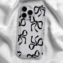 Funda para teléfono con diseño de lazo negro, compatible con iPhone 16, 15, 14 Pro Max, 13, 12, 11, XR y XS Plus. Fabricada en silicona TPU, ofrece protección contra golpes y caídas, además de una excelente sensación al tacto. Es el regalo ideal para familiares, amigos y seres queridos. - transparente - Ver 2