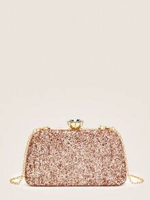 Glitter Box-Shaped Clutch, Evening Bag, Formal Dress Bag, Wedding Bag - Champagne - View 2