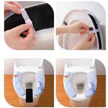 1件装舒适自粘式马桶座套 - 可爱鲸鱼图案设计，保暖加厚，四季皆宜，可重复使用的椭圆形浴室配件，适用于马桶座圈，适合秋冬季节。 - 彩色 - 查看 10