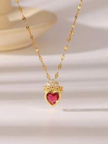 1 pieza Collar con colgante de corazón de acero inoxidable con circonita brillante, regalo exquisito para ocasiones especiales como el Día de San Valentín, el Día de la Madre, cumpleaños, etc.