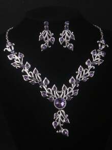 High End And Stylish New Necklace+Pair Of Earrings Set, Navy Blue, Red, Purple, Water Droplet Set, Bridal Accessories, Wedding Dress, Evening Party Accessories - 項鍊+耳環套裝 - 查看 4
