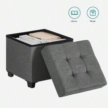 SONGMICS Puff Almancenaje Banco Almacenamiento 38 x 38 x 40 cm Taburete con Reposapiés para Salón Dormitorio Gris Pizarra MLSF014G01V1 - GrisOscuro - Ver 8