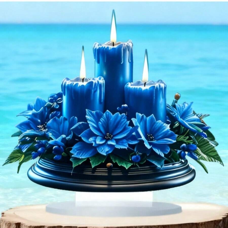 Stunning Blue Candle Acrylic Centerpiece - Versatile Home & Office Decor For Living Room, Bedroom, Cafe - Perfect Gift For Friends, 2D Acrylic, Christmas Decoration, Indoor And Outdoor Art, Home Theme, Multifunctional Decor