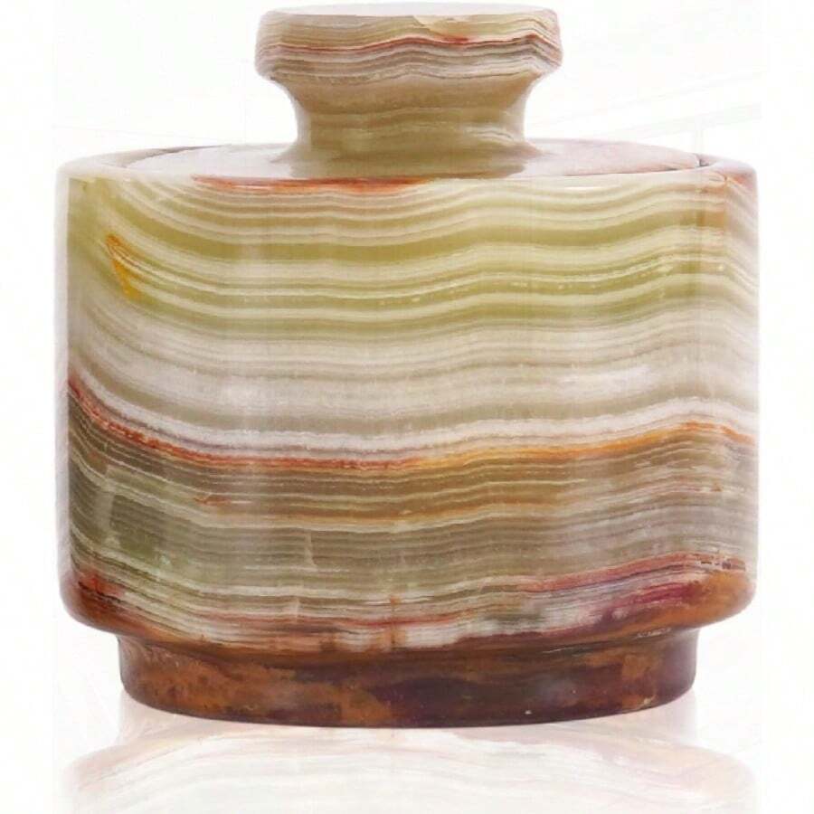 Marble Salt Cellar with Lid 3" Green Onyx Stone Sal para Mostrador y Piedra Recipiente de sal Salero Caja de sal y Tarro de especias - Worldnix - Ver 1