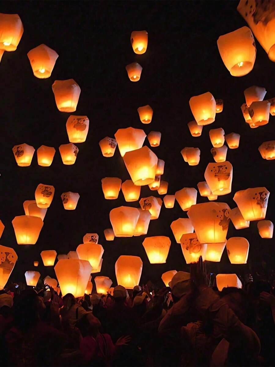 1 Pack Of 20/10/5/3 Romantic Paper Lanterns/Sky Lanterns/Wish Lanterns, Made Of Flame Retardant Materials, Oval Thick Paper - Multicolor - View 1