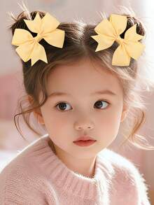 2pcs Toddler Girls Bow Decor Hair Clip For Daily Life - Yellow - View 2