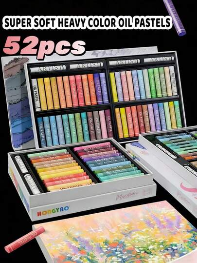 52/38/26pcs/Set Macaron Professional Oil Pastels, Suitable For Art Students, DIY Soft Wax Crayons, Multi-Color Painting Pens, Smooth Oil Paints, Super Soft White, Rich Oil Pastels, Suitable For School, Painting, Art Creation Drawing Tool Set // Back To School Supplies.