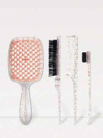 4pcs/1pc Grid Comb, Wide-Tooth Comb, Contrast Color Hollow Comb, Teasing Brush, Tail Comb (For Edging & Back Brushing), Hair Grooming Tools, Smooth Hair Care, Suitable For Women's Hairstyling, Hair Combs, Hair Accessories, Beauty Salon & Travel Essentials, Back To School, Vacation Necessities, Women Hair Accessories