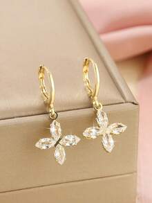 1 Pair Fashionable Elegant Copper Flower Petal Pendant Earrings, Sweet & Stylish Gift For Women - Multicolor - View 10