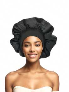 1/2/6顶装女士纯色宽檐弹力帽，缎面材质，有助于保护头发，专为卷发设计。卷发专用帽。 - 均碼 - 查看 22