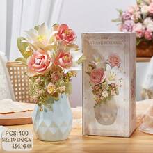 300+Pcs Home Decor Artificial Flowers, Everlasting Flowers, Building Blocks Flowers, Gardenia, Tulip, Jasmine, Carnation, Rose, Cherry Blossom, Lily, Sunflower, Daisy, Peony, Orange Tree, Violet, Suitable For Valentine's Day/Mother's Day/Thanksgiving/Birthday/Christmas - Multicolor - View 32