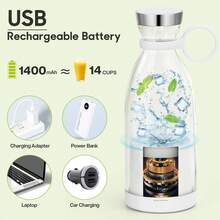 Portable Blender For Shakes And Smoothies With 11.83 Oz Travel Cup And Lid,Durable Stainless Steel Blades For Juice Blending Performance(White) - trắng - Xem 3
