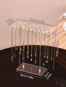 1pc New Desktop Vertical Jewelry Stand, Premium Jewelry Display Holder, Solid Color Transparent Single-Layer Acrylic Jewelry & Accessory Organizer For Necklaces, Bracelets, Anklets, Beaded Crafts And Pendants, Keeps Your Jewelry Neatly Displayed Without Tangling, Small Hanging Necklace Storage Rack With 20 Hooks, Cute Heart Design, Jewelry Display Stand For Women And Girls - Clear - View 11