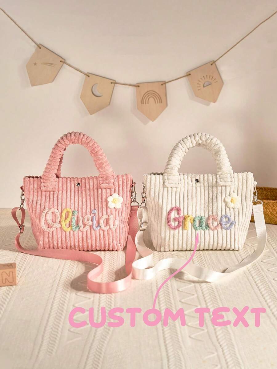 1-Piece Personalized Crossbody Bag, Custom Soft Corduroy Children's Bag, Detachable Satin Shoulder Strap, A Unique Gift For Children, Cute Back-To-School Children's Crossbody Bag, New Year's Gift, Easter Gift. - Nhiều màu - Xem 1