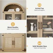 Multi-Room Arched Storage Bookcase, 6-Tier Modern Wooden Shelves With Doors, Elegant And Functional Storage Solution For Living Room And Office  Arched Bookcase With Doors Modern 6-Tier Bookshelf With Storage Wooden Display Cabinet Farmhouse Storage Shelves For Living Room, Kitchen, Office - Màu gỗ - Xem 6