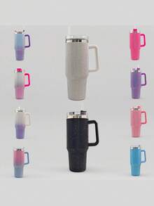 1 pièce, grande capacité de 1200 ml, tasse de voiture ornée de cristaux, flasque isolée dégradé scintillant avec paille, tasse isolée antidérapante, cadeau mode multicolore pour femmes. - Multicolore - Voir 2