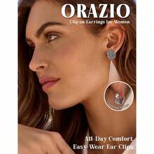 ORAZIO - Juego de 4 pares de aretes de clip para mujer arete de aro de plata y dorado con clip de lágrima aretes redondos y giros sin piercing - Tono plateado - Ver 1