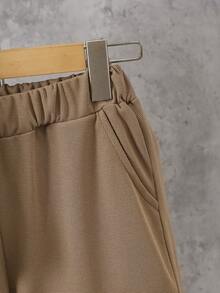 Boys' Casual Solid Color Patchwork 2 In 1 Short Sleeve Straight Leg Pants And Crossbody Bag Set, Spring/Summer - Khaki - View 6