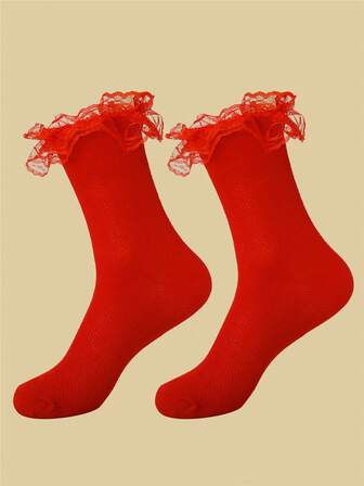 1 Pair/3 Pairs Unisex Women/Men's Fine Wavy Pattern Red Holiday Socks, Couple Socks, Mid-Calf Socks, Autumn/Winter