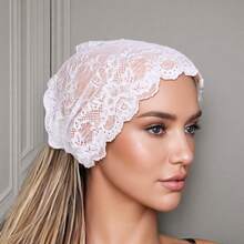 1pc Women's Bohemian Polyester Lace-Free Patchwork Headscarf Hat, Versatile For Daily Wear, All Seasons, Fashion Undershirt Hat, Mixed Color, Anti-Pilling, Mesh Cap Hair Sleep Cap - White - View 3