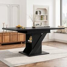 Telescopic Dining Table (110-140*80cm), Extendable Table, Modern And Minimalist Dining Table, Space-Saving Kitchen Table, For Kitchen And Living Room, Black Marble Look - Black - View 6
