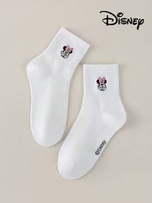 1/5/10 Pairs Disney Mickey, Minnie, Daisy Embroidered Cartoon Leg Warmers Set, White & Black Mid-Calf Leg Warmers, Unisex, Couples, Women, Loose, Tall, Invisible - Black and White - View 10