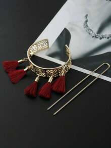 1pc/2pcs Vintage Geometric Hollow Retro Hair Clip, Floral Hair Hoop Fashion Headpiece For Concerts And Parties, Hair Accessories For Women.Tassel Decor Hair Pin Hair Clip Boho Tiaras Hair Bun Hair Bun Maker Bun Hair Piece Hair Styling Pins.School Stuff, College, Hair Accessories, Head Accessories - Multicolor - View 3