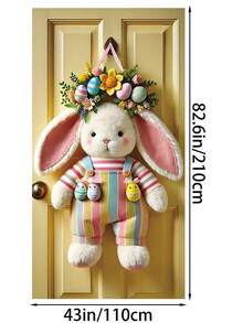 Wieniec z zajączkiem wielkanocnym z zielonymi roślinami i lnianą kokardą – wielofunkcyjna dekoracja do wnętrz i na zewnątrz na wiosnę, odpowiednia do drzwi wejściowych, salonu, sypialni – bez baterii - Wielokolorowe - Zobacz 15