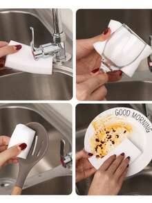 8/48片装神奇清洁海绵，泡沫清洁垫，多用途家用清洁海绵，厨房洗碗海绵，适用于清洁家具、浴室、浴缸、水槽、地板、墙壁等，清洁用品，家用工具，适用于学校、厨房、浴室、家庭等场所。 - 白色 - 查看 6