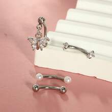 4-Piece Set Of Stainless Steel Eyebrow Nails Angel Wings Heart-Shaped Synthetic  16G Eyebrow Nails Cartilage Nails Puncture Accessories - 套裝七 - 查看 3