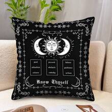 TOPSSCTR 1pc Mysterious Black Style Throw Pillowcases With Moon, Starry Sky And Floral Decorative Pillow Covers, 17.7 Inch/45 Cm Funky Black Square Cushion Covers, Flower, Moon & Snake Printed Pillowcase For Home Study Room, Office Decor (Without Pillow Insert) - Black - View 6