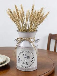 Vintage Iron & Rope Tied "This Is Us" Slogan Decor, Distressed Gray & White Finish, Versatile As Flower Vase For Dried Flowers/Eucalyptus Or Storage Jar, Fits Minimalist, Scandinavian Home Decor, Practical & Decorative - Four Seasons Double-eared Teapot 1 - View 10