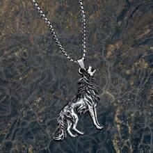 1件复古嘻哈风个性化狼吊坠项链，男女通用毛衣链配饰 - 復古銀色 - 查看 3